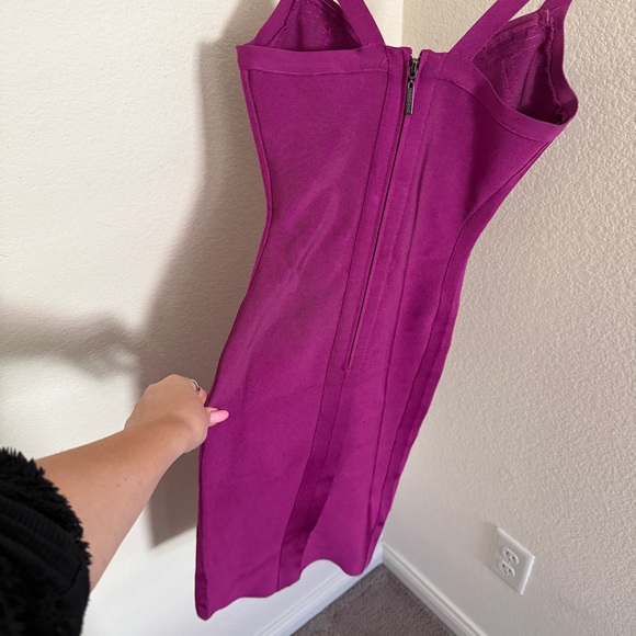 MARCIANO 90s purple plunge jewel bodycon bandage dress size XS party glamour - Picture 6 of 9